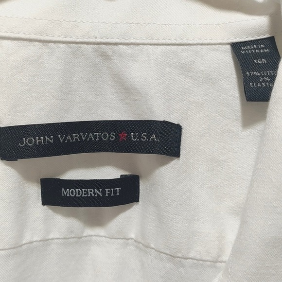 John Varvatos USA Mens White Modern Fit Long Sleeve Button Down Shirt 16R - Picture 9 of 10
